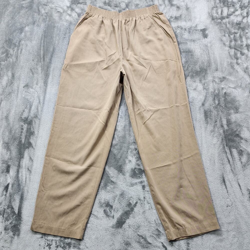 Vintage Briggs Pants Womens 14 PETITE Tan Pull‎ On High Tapered Casual Comfort